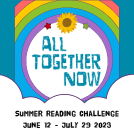 Image of a rainbow and text that says 'All Together Now'