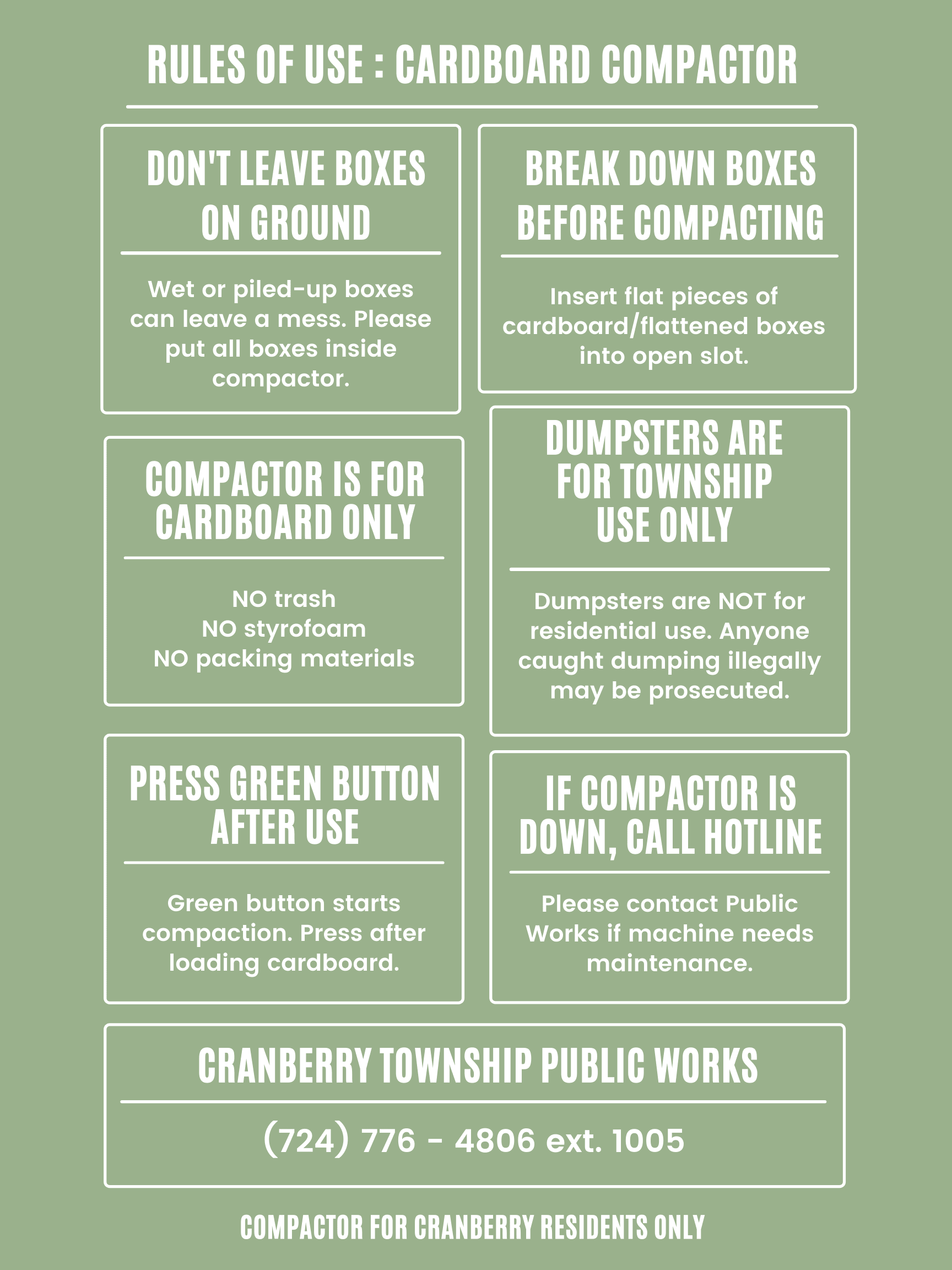 Cardboard Compactor: Rules of Use