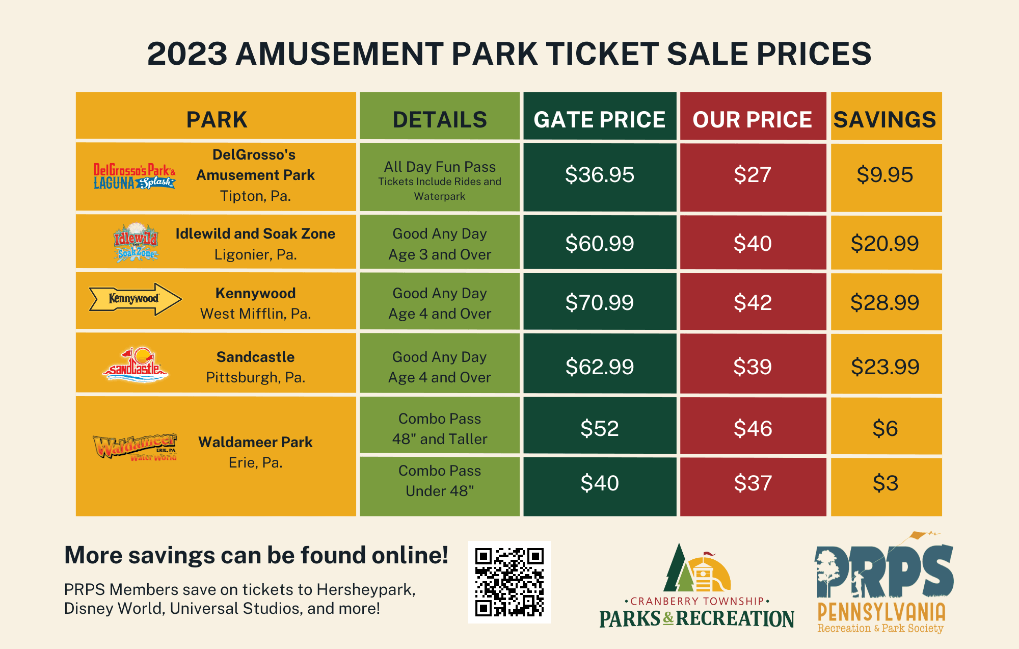 2023 Discounted Amusement Tickets